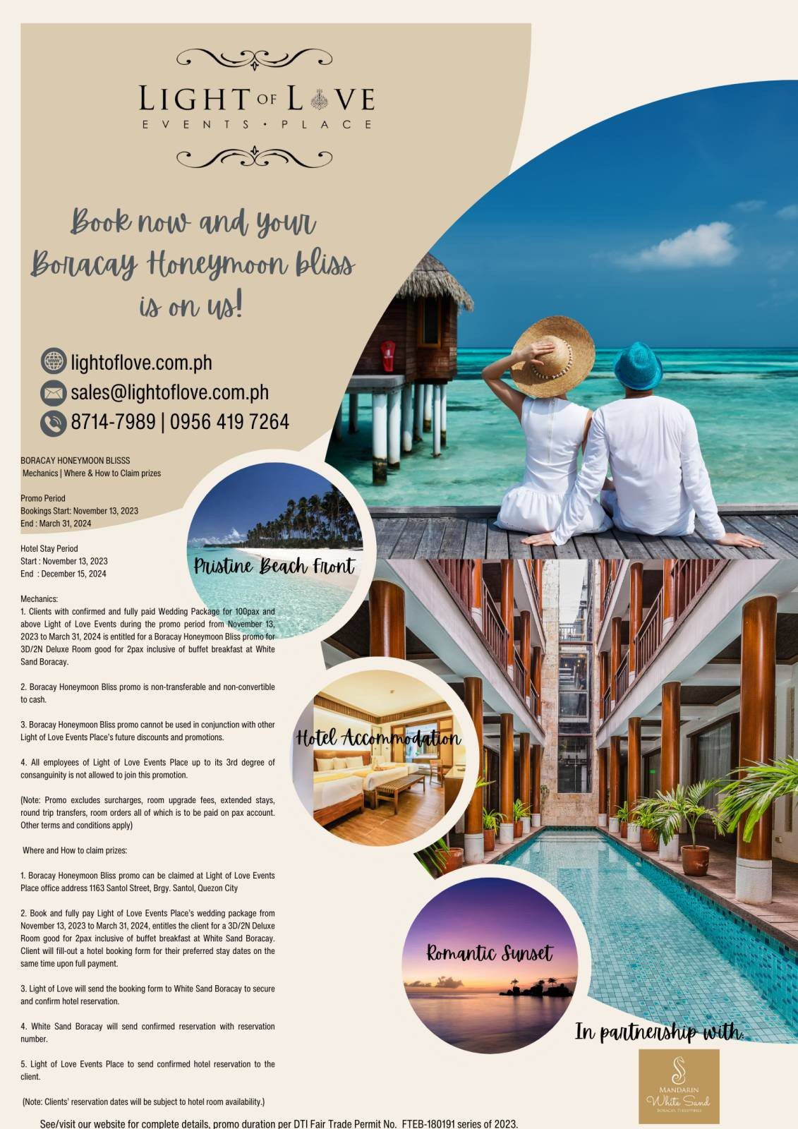 light of love event wedding package mandarin white sand boracay