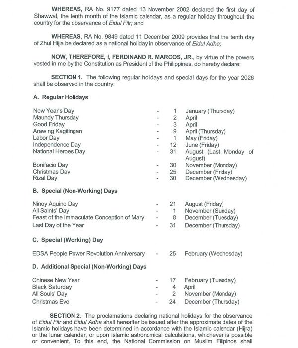 Chinese New Year 2026 proclamation in Philippines