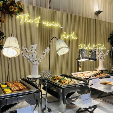 M Catering & Fine Foods buffet setup at Light of Love Events Place