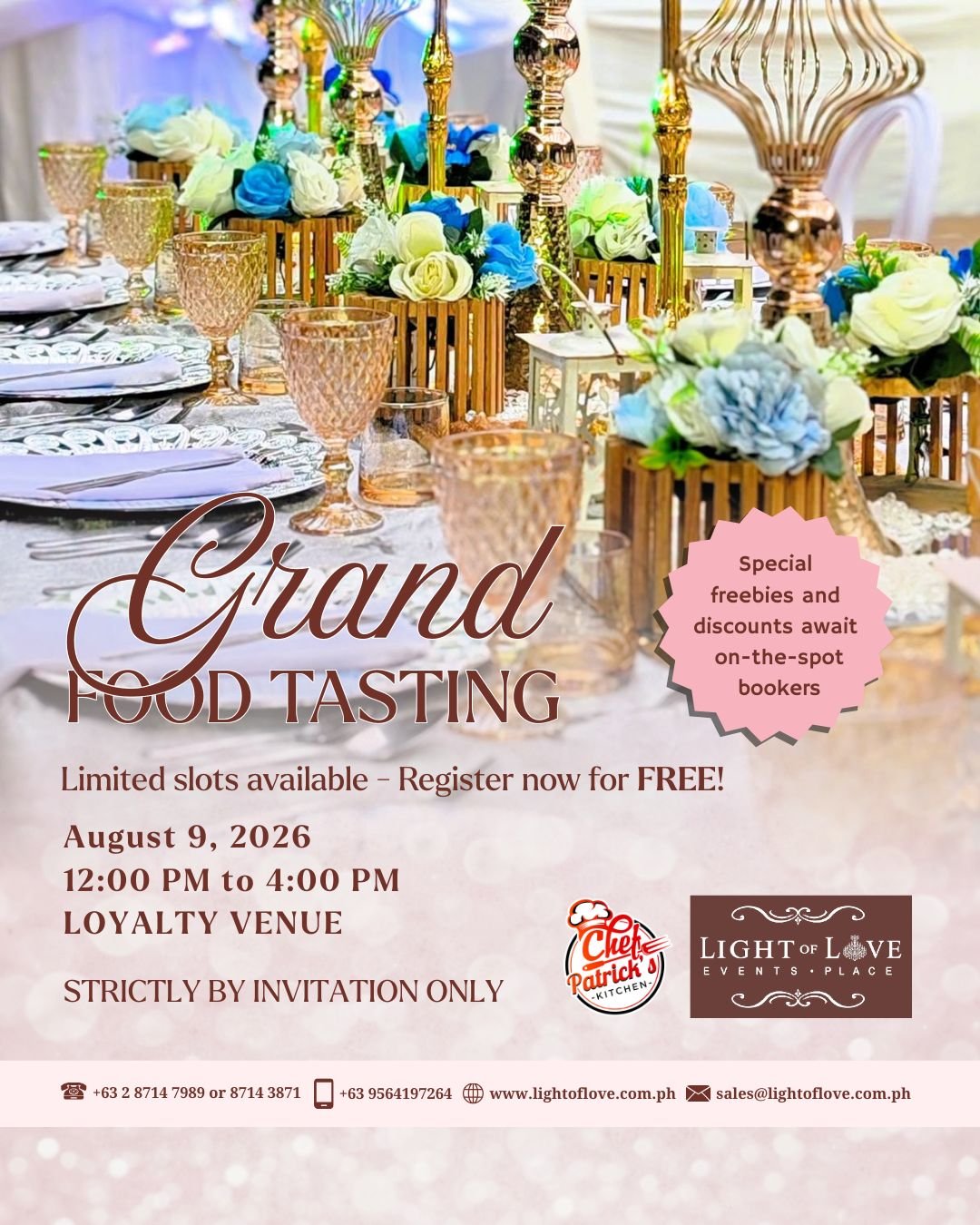 Chef Patrick's Grand Food Tasting For August 9, 2026 Chef Patrick's Grand Food Tasting For August 9, 2026