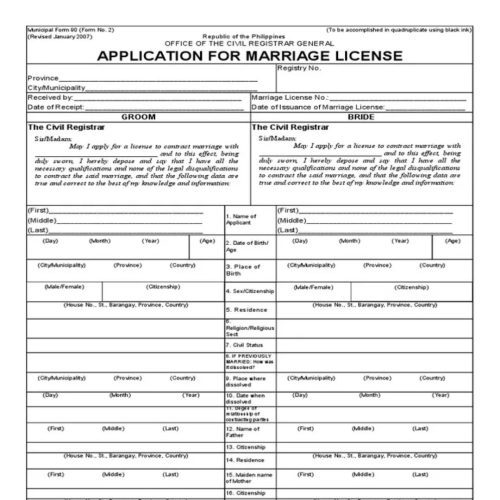 application for marriage license